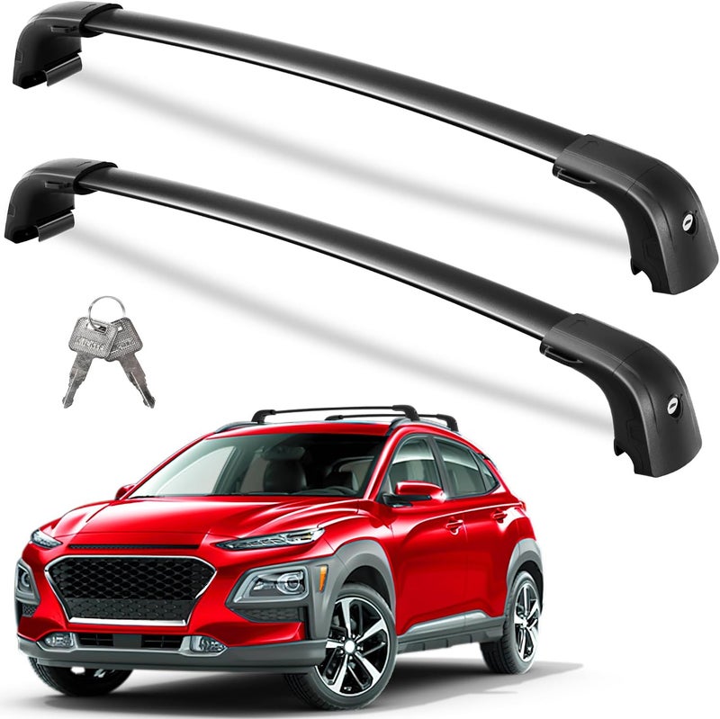 wonderdriver Roof Rack Cross Bars 220lbs Compatible with 2018-2023 Hyundai Kona & Kona N & Kona Electric with Flush Side Rails,Heavy Duty Aluminum Lockable Roof Rails Crossbars Black Rooftop Luggage - Image 1